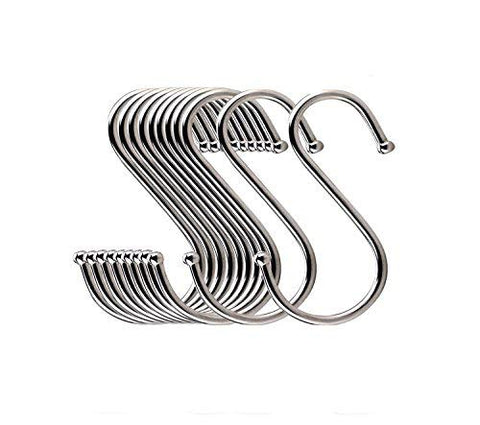 Timiy Stainless Steel Medium S -Type Silver Polishing and Plated Hooks 20pcs(Medium S Hook)
