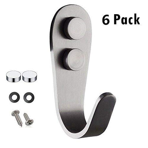 6 Pack - Stainless Steel Coat Hat Single Hook Heavy Duty Wall Mount