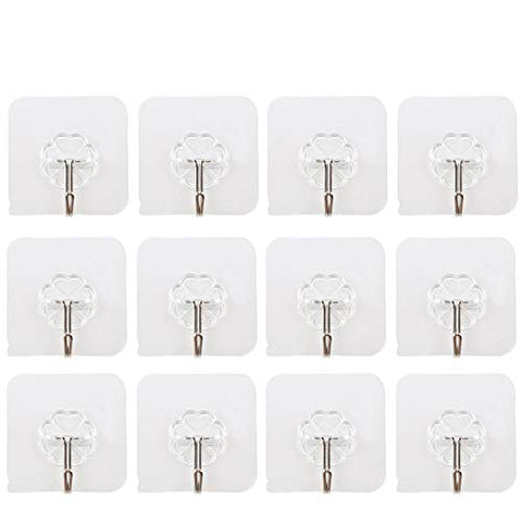Dayree 12pcs 22Lb Adhesive Wall Hooks Heavy Duty Plastic Sticky Hangers Nail Free Ultra Strong Waterproof Removable Hanger Home Office Bathroom Suitable on Glass, Wood, Granite, Ceramic