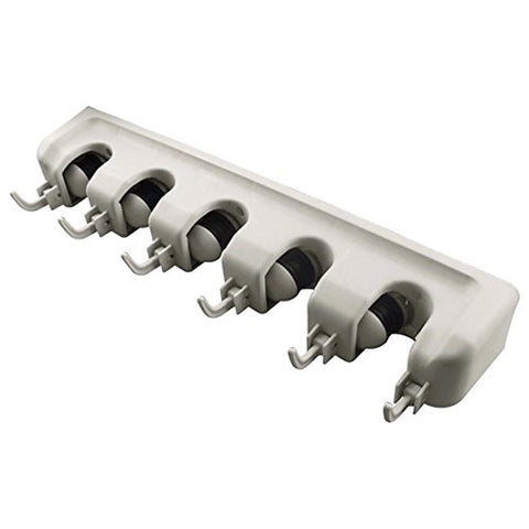 Wall Mounted Mop and Broom Holder, Multi-purpose Garage Storage Hooks Organizer Hanger Rack Tool with 5 Position 6 Hooks,Perfect for Garage,Kitchen, Basement or Laundry Room