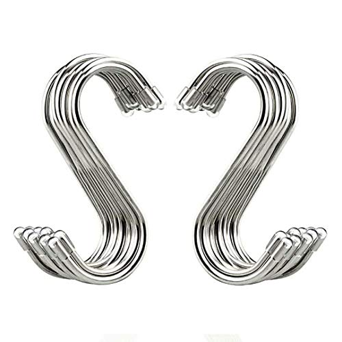 20 Pack S Shaped Hooks Stainless Steel Metal Hangers Hanging Hooks for Kitchen, Work Shop, Bathroom, Garden
