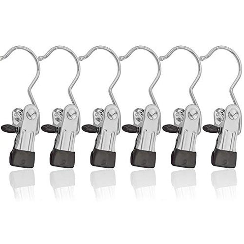 Laundry Hook Boot Clips, 12 Pack Closet Organizer Hangers Clip Portable Hanging Clothes Pins Stainless Steel Travel Home Clothing Trouser Hanger Holder for Pants, Shoes, Towel, Socks