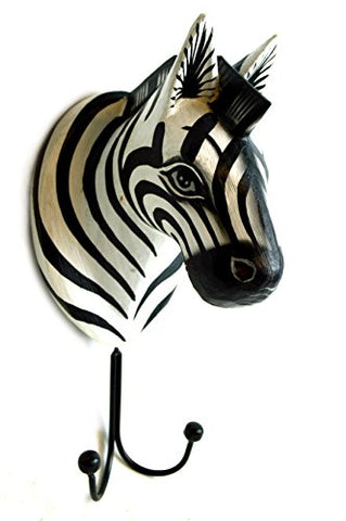 Hand Carved Zebra Towels Coats Keys Hooks Safari Hanger Holder Wooden Wall Hanging Art Sign