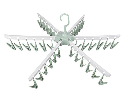 Swivel Hook Plastic 36 Pegs Drying Rack Clothes Hanger for Underwear Socks Gloves (Green)