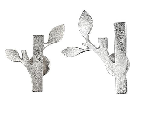 storeindya Metal Key Hooks for Wall 2 Packs Coat Wall Hangers Wooden Board Scarf Belts Hats Holders Home Decoration Gifts (Leaf and Branch-Silver)