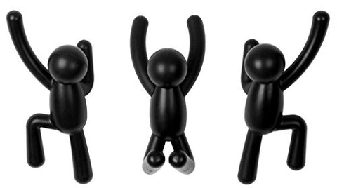 Umbra Buddy Wall Hooks – Decorative Wall Mounted Coat Hooks for Hanging Coats, Scarves, Bags, Purses, Backpacks, Towels and More, Set of 3, Black