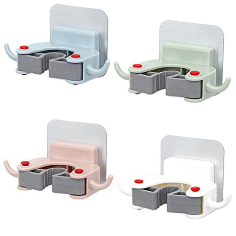 Xifando Nail-free Mop&Broom&Brush Holder,Home Wall Mounted Storage Mop Holder Brush Broom Hanger Storage Rack Kitchen Organizer Mounted Accessory Hanging Kitchen Tools-4PCS(4 color)