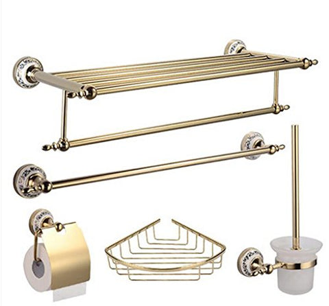 Ping Bu Qing Yun Towel Rack - ABS, Gold Antique Hardware Pendant Set, Bathroom Shelf, Suitable for Bathroom, Home Towel Rack (Color : A)