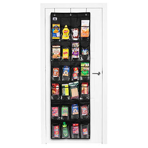 Regal Bazaar Over-the-Door Hanging Black Pantry Organizer and Kitchen Storage Unit with 24 Crystal-Clear Vinyl Pockets and 3 Metal Hooks