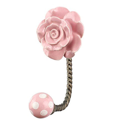 Indianshelf Handmade 1 Artistic Vintage Pink Ceramic Flower Wall Hooks Hangers/Clothes Hooks for Wall