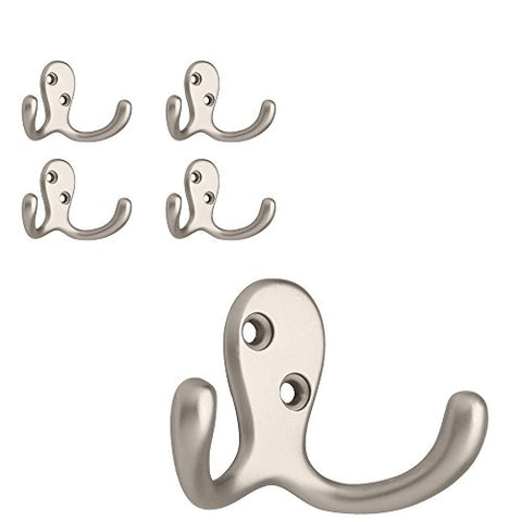 Franklin Brass FBDPRH5-MN-C Double Prong Robe Hook, 5-Pack, Matte Nickel, 5 Count
