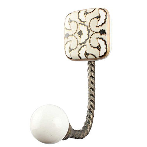 Indianshelf Handmade 1 Artistic Vintage Cream Ceramic Square Key Hooks Hangers/Wall Hooks Decorative