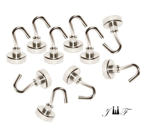 10 PC Value Pack 1 ½” Inch Magnetic Hooks, Maximum 22 LB - Pounds - Heavy Duty Neodymium Hanging Mighty Magnetic Hooks Rare Earth Magnet Hook Ideal for Indoor/Outdoor Hanging