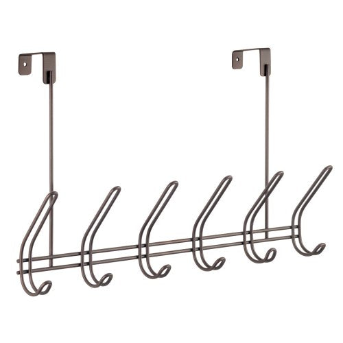 InterDesign Classico Over Door Organizer Hooks – 6 Hook Storage Rack for Coats, Hats, Robes or Towels, Bronze