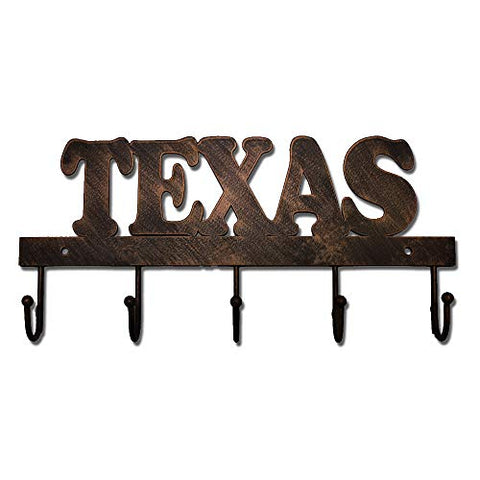 Texas Metal Key Holder Hooks Clothes Hanger Western Vintage Home Letters (Bronze)