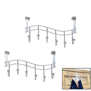 Pack of 2 Over the Door Rack with Hooks , 6 Hangers for Towels Coats Clothes Robes Ties Hats, Bathroom Closet Extra Long Heavy Duty Gauge Steel Space Saver Mudroom Organizer