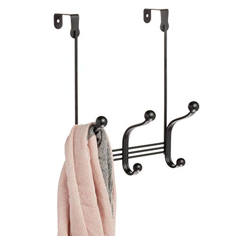 iDesign York Metal Over the Door Organizer, 3-Hook Rack for Coats, Hats, Robes, Towels, Bedroom, Closet, and Bathroom, 5.5" x 8" x 11", Matte Black