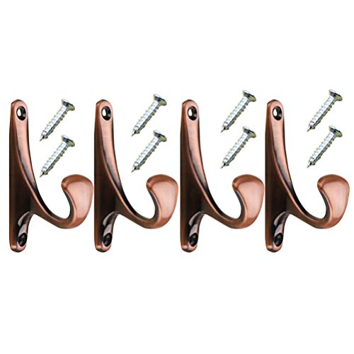 Zmmyr 4Packs Wall Mounted Coat Hooks Wardrobe Hat Hooks Vintage Single Organizer Hangers (Red Bronze)
