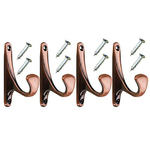 Zmmyr 4Packs Wall Mounted Coat Hooks Wardrobe Hat Hooks Vintage Single Organizer Hangers (Red Bronze)