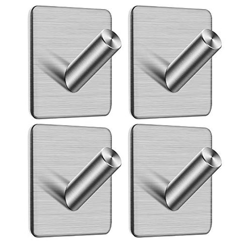 Adhesive Hooks, Anteer Self Stick Towel Robe Hooks Key Hooks Heavy Duty Coat Hooks Stainless Steel Sticky Wall Hooks for Home, Kitchen, Bathroom