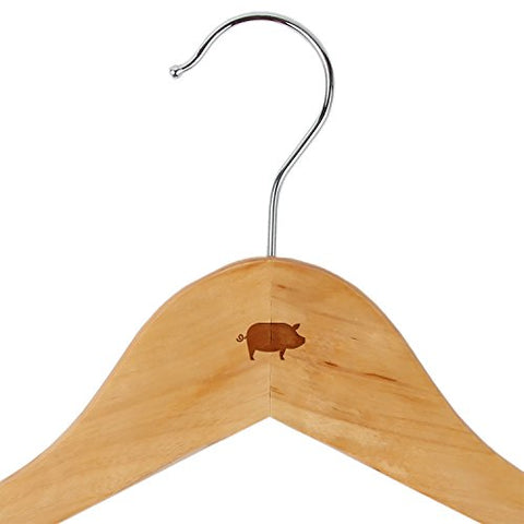 Pig Maple Clothes Hangers - Wooden Suit Hanger - Laser Engraved Design - Wooden Hangers for Dresses, Wedding Gowns, Suits, and Other Special Garments