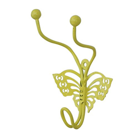 Indianshelf Handmade 2 Artistic Vintage Yellow Ceramic Butterfly Rail Hooks Holders/Key Hooks Decorative for Wall