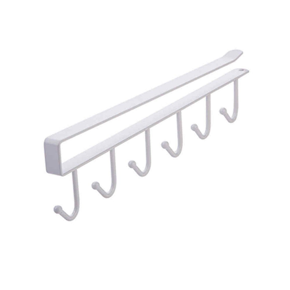 Hofumix Cabinet Hooks Hooks Under Shelf Stainless Steel Utensil Hanging Rack Hanger 6 Hooks Organizer Rack Hanging Clapboard Shelf (1 Pack) (White)