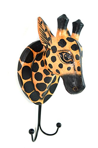 Hand Carved GIRAFFE Towels Coats Keys Hooks Safari Hanger Holder Wooden Wall Hanging Art Sign