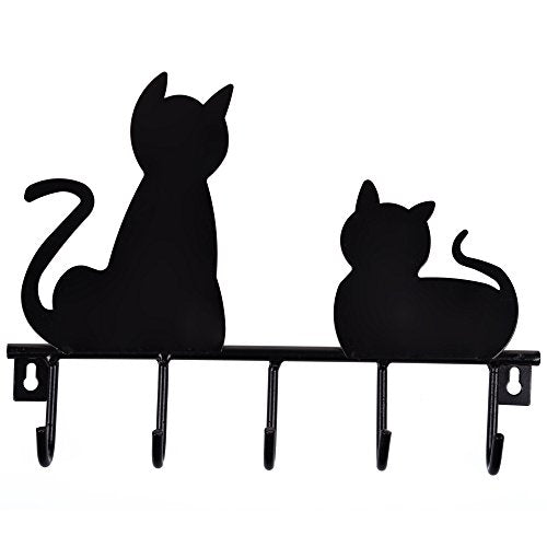 Bluecell Black Cats Solid Metal Wall Mounted 5-hooks Storage Rack / Key Hook/ Holder