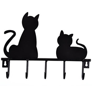 Bluecell Black Cats Solid Metal Wall Mounted 5-hooks Storage Rack / Key Hook/ Holder