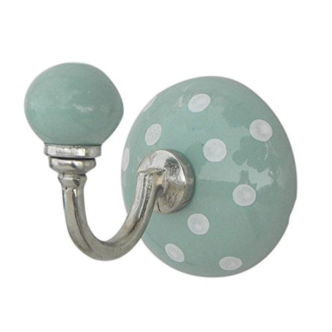 Indianshelf Handmade 1 Artistic Vintage Green Ceramic Dotted Coat Hooks Holders/Wall Hooks for Pictures