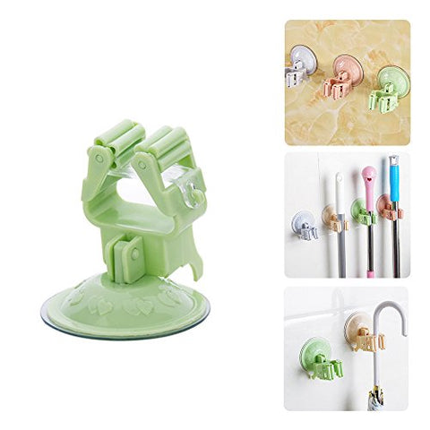 Broom Mop Holder? Traceless Sucker Hook? Wall Door Hanger? Kitchen Bathroom Tool Organizer Suction Cup Storage Rack (Green)