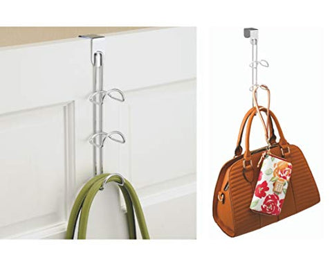 iDesign Classico Over-the-Door Closet Organizer, 3-Hooks for Hanging Handbags, Backpacks, Totes, Towels in Bedroom, Bathroom, Mudroom, Office, 3.25" x 4.5" x 12.88" - Chrome