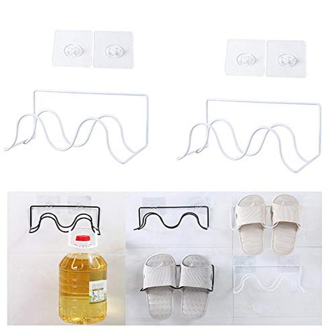 2 Pack Iron Metal Double Shoe Rack Organizer Hanger Wall Mounted Storage Rack Overdoor with Hanging Hooks for Closet Kids Shoe Rack Shelf Vertical Holder (White)