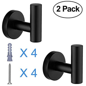 Nolimas Towel Coat Hook Matte Black SUS304 Stainless Steel Bathroom Clothes Cabinet Closet Sponges Robe Hook Wall Mounted Round Kitchen Heavy Duty Door Hanger 2 Packs