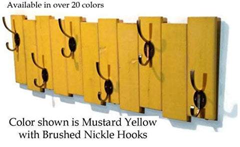 Sydney Vertical Planked Wall Mounted Coat, Clothing or Towel Rack, 6 Heavy Duty Double Hooks, Available in 20 colors: Shown in Mustard Yellow