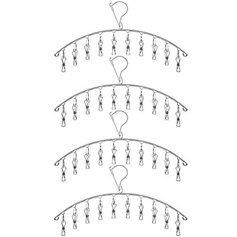 Toplife Clothes Hanger with 10 Clips, Stainless Steel, Windproof, for Drying Socks, Bras, Underwears, Baby Clothes, Hats, Scarfs, Towels, Pants, and Gloves, Set of 4