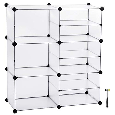 SONGMICS Cube Storage Organizer, Interlocking Plastic Cubes with Divider Design, Modular Cabinet, Bookcase for Closet Bedroom Kid’s Room, Includes Rubber Mallet, 32.7"L x 12.2"W x 36.6"H White ULPC36W