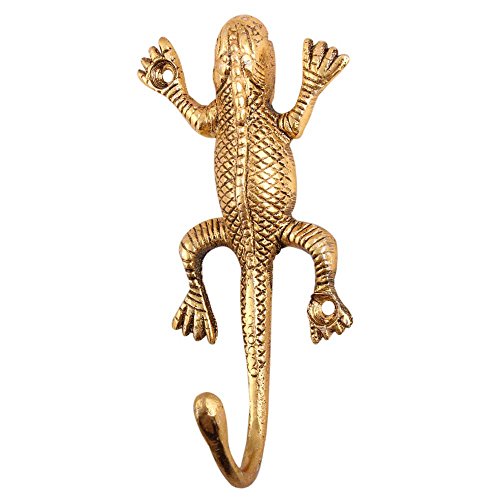 Indianshelf Handmade 1 Artistic Vintage Golden Aluminum Lizard Clothes Hooks Hangers/Coat Hooks Wall Mounted