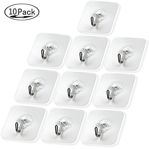 MORDUEDDE Adhesive Wall Sticky Hooks Heavy Duty Hooks Hanger Without Nails for Keys Towels in Bathroom Kitchen 22lb/10kg,10pcs