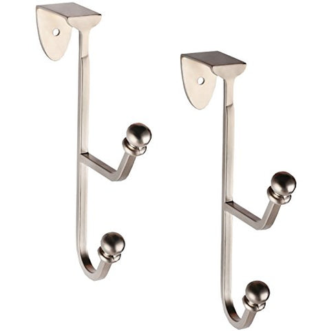 Neat-O Over the Door Hanger Single Dual Hook Organizer Holder Rack (Satin Nickel)
