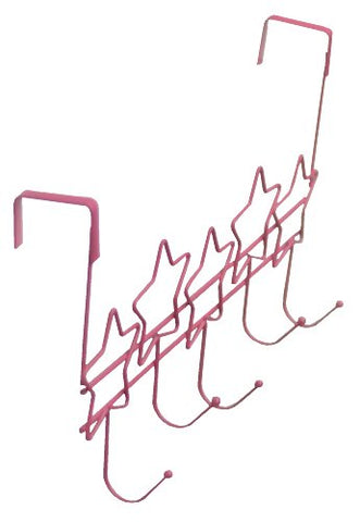 Over The Door 5 Hanger Hooks Storage Organizer Rack, Pink Stars