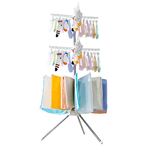 Hershii Foldable Clothes Drying Rack Standing Garment Hanger 3-Tier with 48 Clips and 16 Towels Bars Space Saver for Baby Socks, Saliva Towels, Bibs, Underwear, Gloves, Scarves, Diapers