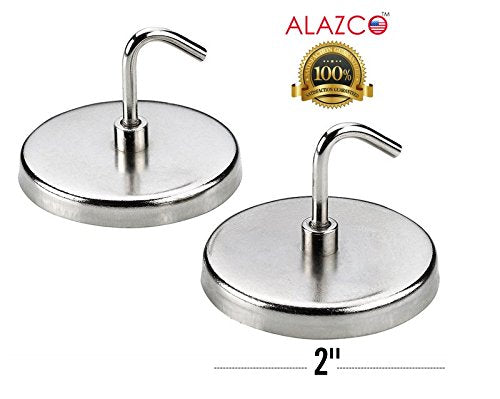 Pack of 2 ALAZCO 2" Magnetic Hooks Heavy-Duty Refrigerator Hooks - For Workshop, Garage, Kitchen - Up to 15 Lb Capacity