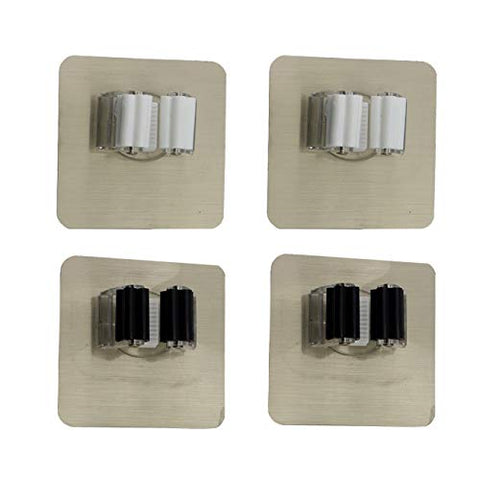 Ogrmar Self Adhesiv Broom and Mop Holder Adhesive Wall Mounted Mop and Broom Hook Hanger Holder Reusable Wall Mounted Mop Hooks Broom Hanger Holder with Spring Clip Design (white and black)