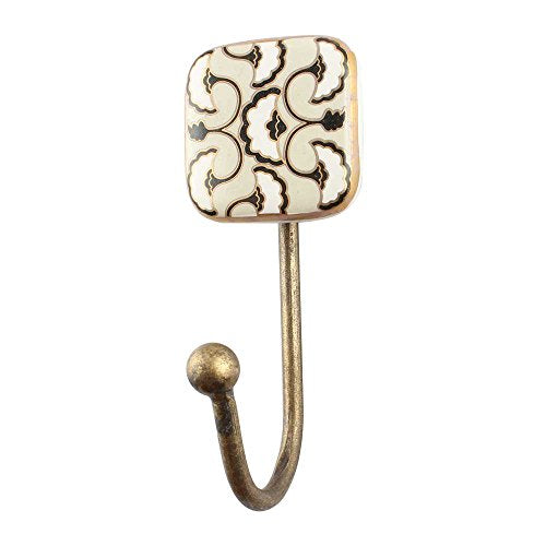 Indianshelf Handmade 1 Artistic Vintage Cream Ceramic Square Rail Hooks Hangers/Wall Hooks for Keys