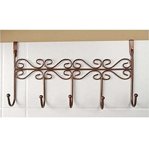 Mimgo Store Hat Bag Towel Coat Clothes Over Door Bathroom Hanger Hanging Rack Holder 5 Hooks (Bronze)