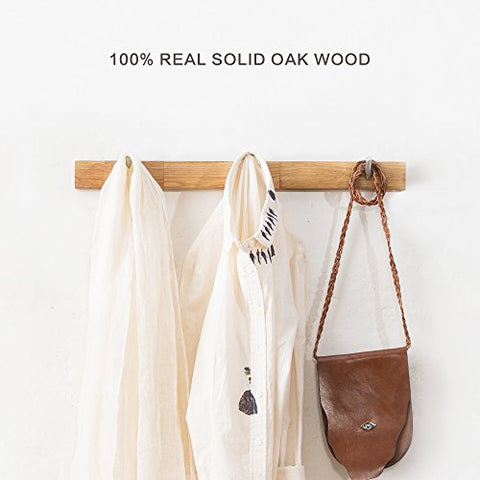 INMAN Wall Mounted Coat Rack/Rail Solid Oak Wood Hook for Coat Clothes Hats Key Towels Hanger- Wooden Peg Rack Metal Liberty Hooks Rail Holder for Bedrooms Bathrooms Hallways Entryway (3 Hooks)