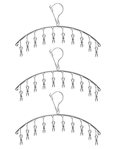 3 Pack Stainless Steel Laundry Drying Rack Clothes Hanger with 10 Clips For Drying Socks,Drying Towels, Diapers, Bras, Baby Clothes,Underwear, Socks Gloves