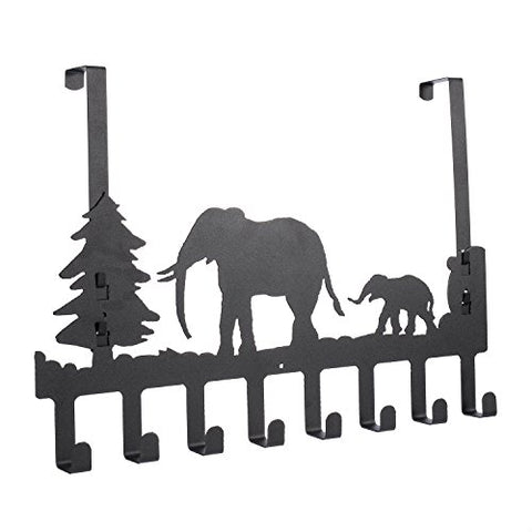 Popoye Over the Door Hook Hanger, Heavy-duty Space Organizer for Coat, Towel, Bags - 8 Hooks, Carbon Steel, Elephant Mother with Her Baby